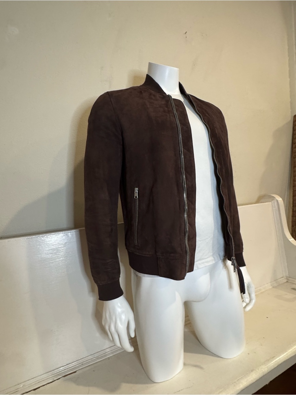 AllSaints Kaigo Bomber, Oxblood Goat Suede, medium, RARE archive - Picture 2 of 5
